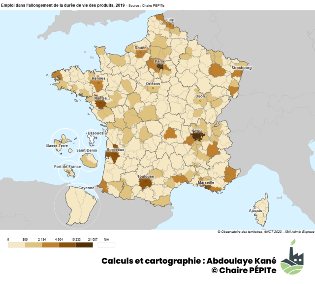 Emploi dans l’allongement de la durée de vie des produits, 2019