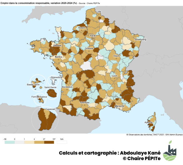 Emploi dans la consommation responsable, variation 2020 2024 (%)