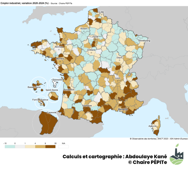 Emploi industriel, variation 2020 2024 (%)